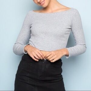 Brandy Melville Grey Mayson Long Sleeve Off-Shoulder One Size